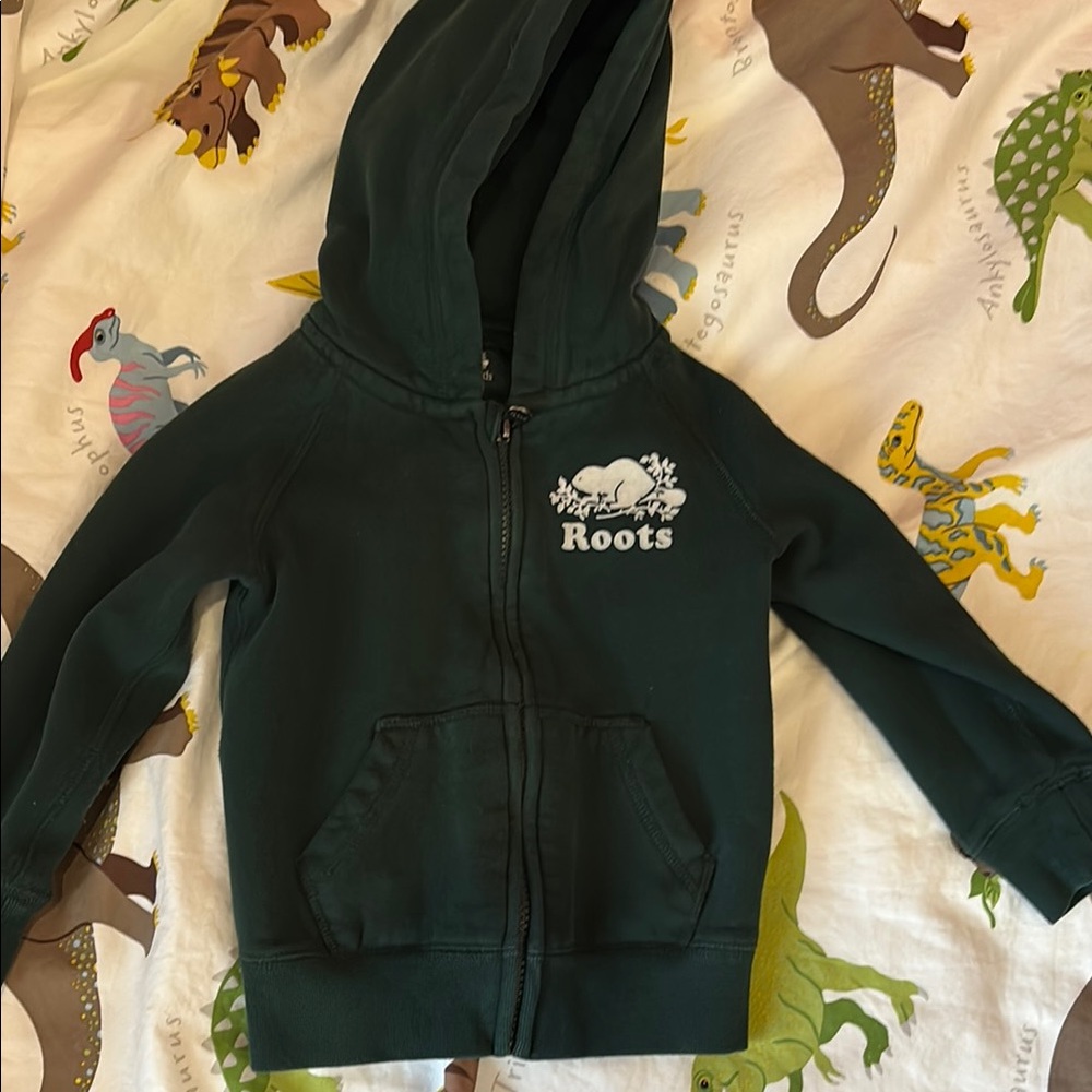 Roots Dark Green Kids Zip Hoodie with White Logo